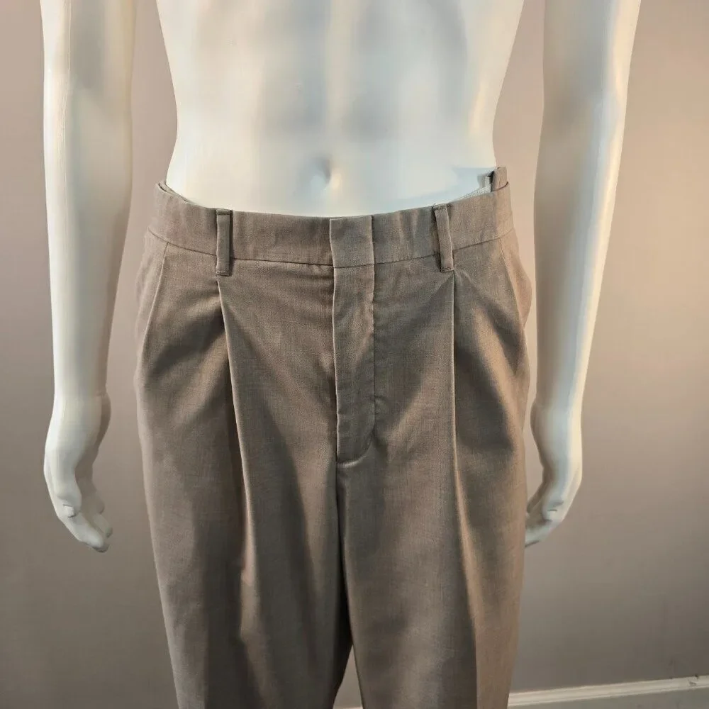 Haggar Dress Pants Mens 38 x 27 Beige Classic Fit Pleated Front Cuffed Adj Waist